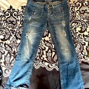Lei brand low rise hip hugger button fly distressed Jean